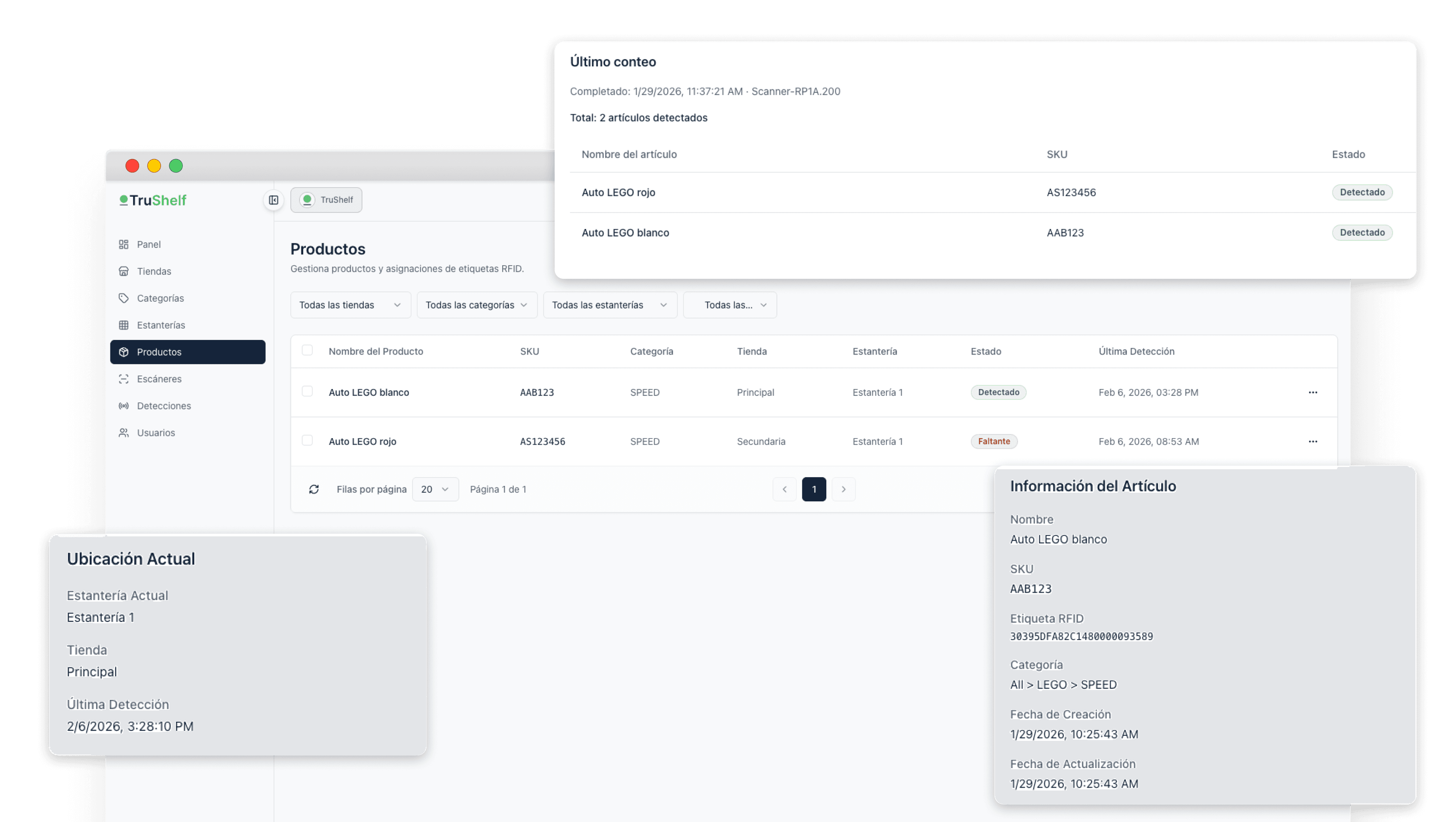 TruShelf - Seguimiento de inventario con RFID, código de barras y QR